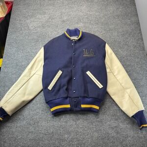 Vintage Albion UCLA Varsity Jacket 44 Mens L Blue Wool Cowhide Leather Sleeves